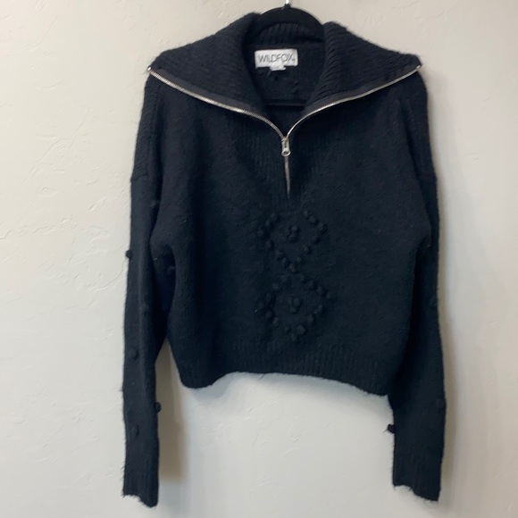 Wildfox black cropped zipper turtleneck sweater size medium. Mohair and alpaca - Picture 1 of 11
